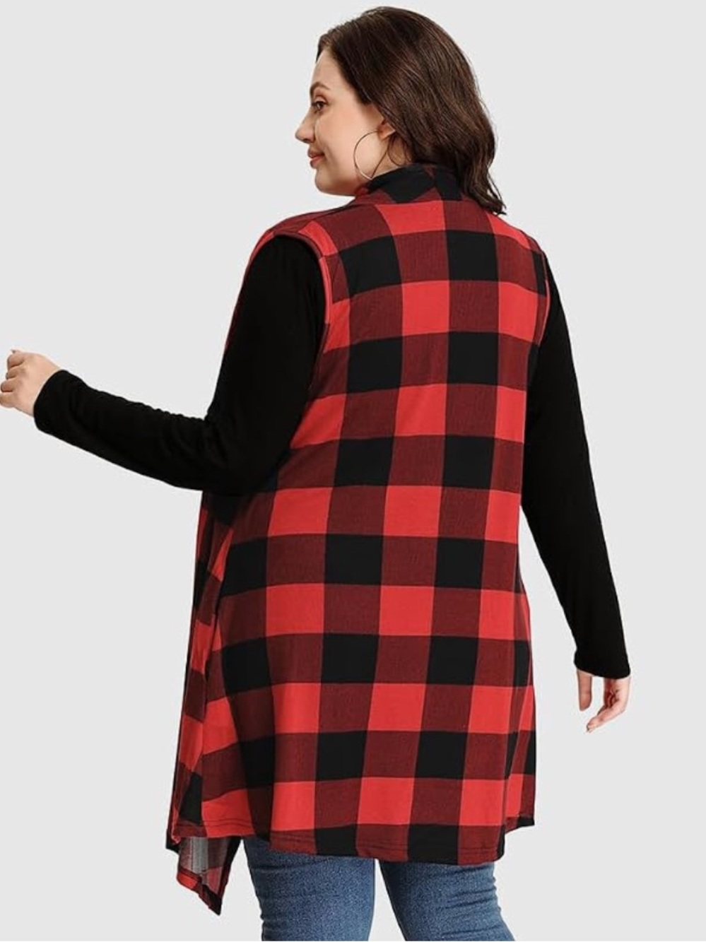 Red Buffalo Plaid Open-Front Sleeveless Vest/Cardigan NEW L/XL - Picture 2 of 4